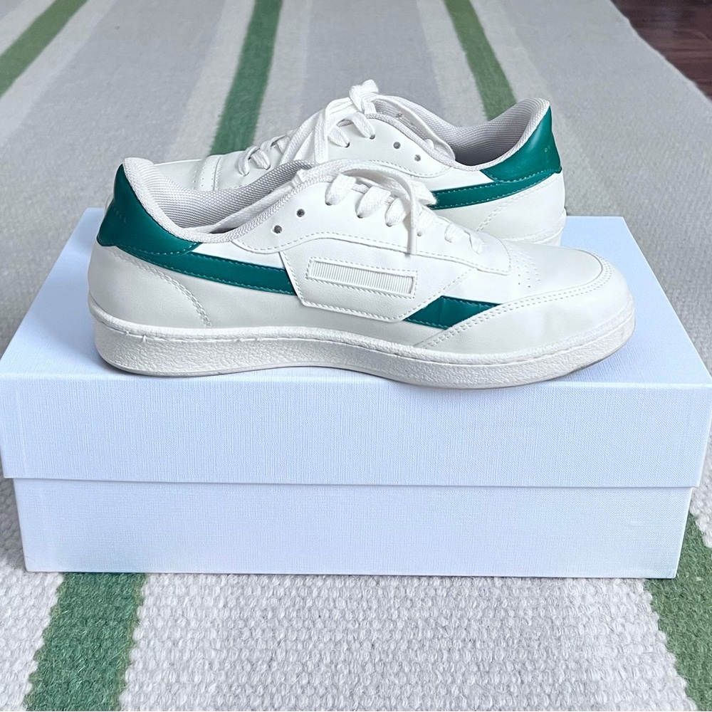 Oliver Cabell White Sneakers with Teal Accent